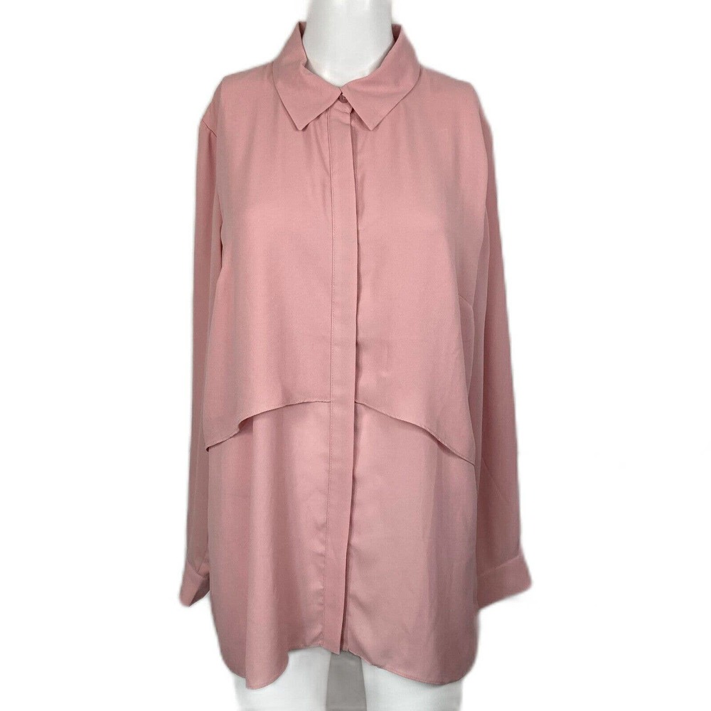 Joan Rivers Shirt Jacket Womens Sz S Pink Layered Flowy Button Up Blouse
